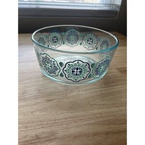 Vintage MCM Pyrex  Blue‎ Teal Pinwheel floral 1quart storage bowl 7201.